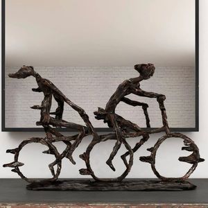 🌸DECO 79🌸 Metallic Finish Polystone “Tandem In The Park” Sculpture  21"x3"x13"
